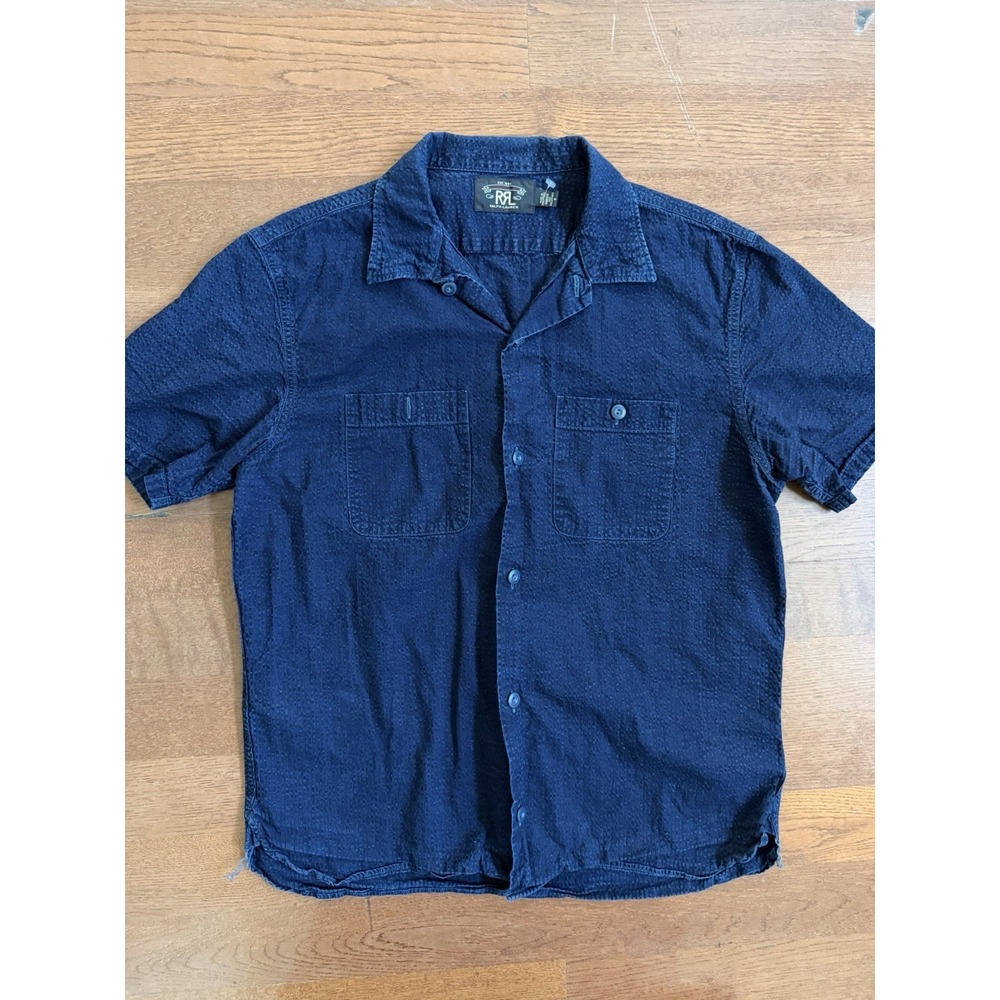 RRL Ralph Lauren Short Sleeve Button Up Shirt Men's M Western Shirt Blue Indigo